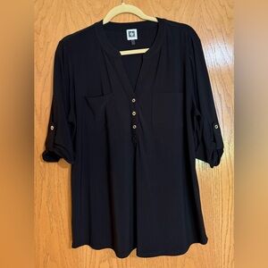 Anne Klein shirt with 3/4 length sleeves and gold button accents